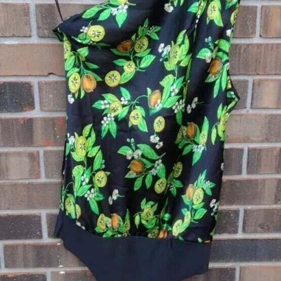 Cami NYC Darby Silk Charmeuse Bodysuit One Shoulder Kiwi Print Black L NWOT - Picture 4 of 8